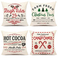 Red White 18x18 Set of 4 Christmas Throw Cushion Case D773926