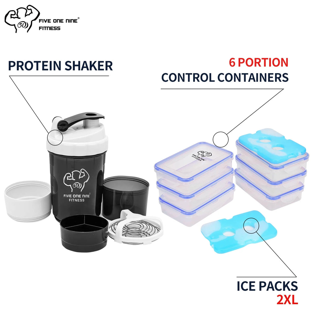 Insulated Meal Prep Backpack with 3 Meal Containers, 2 Ice Packs and Protein Shaker, Black N533671