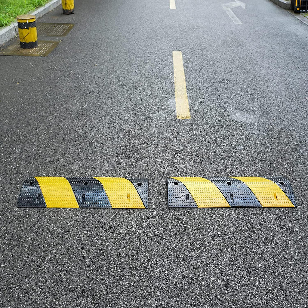 Rubber Speed Bumps 1 Pack 2-Channel Modular Heavy Duty Cable Protector Ramp with 3 Bolts ( 39.4 x 12 W x 2.4 H) G79934