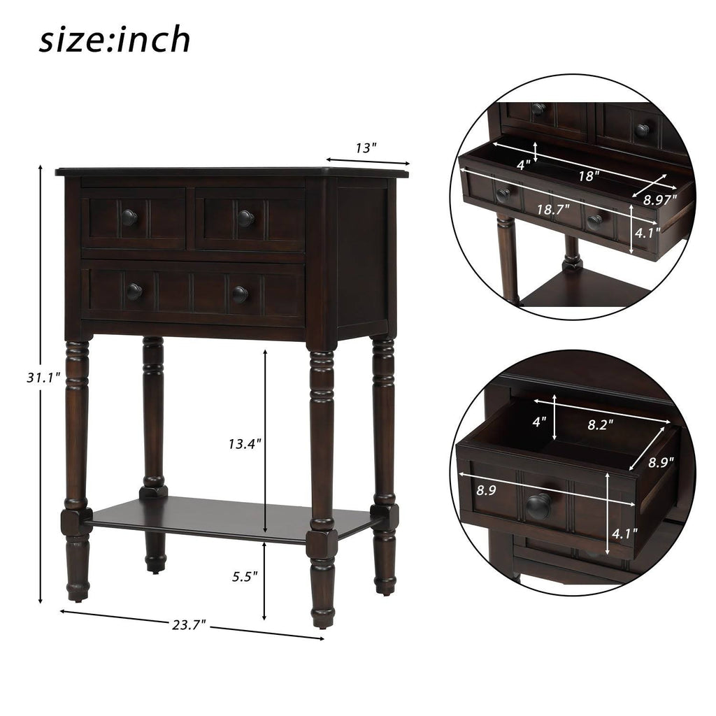 Retro Blue Narrow Console Table with 3 Drawers and Shelf L73282