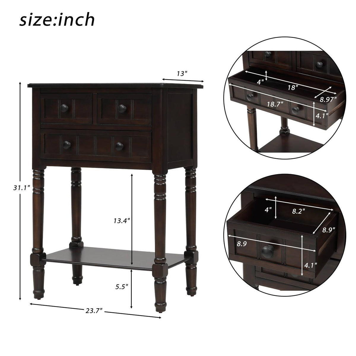 Retro Blue Narrow Console Table with 3 Drawers and Shelf L73282