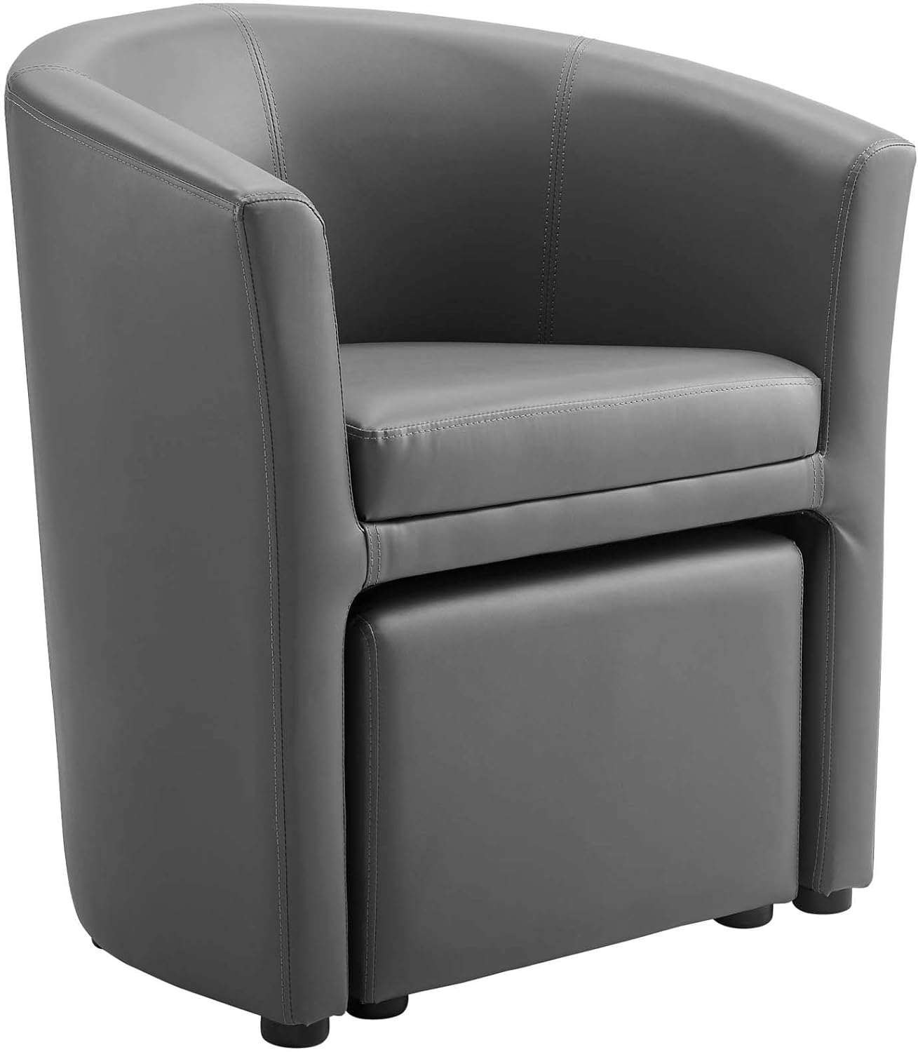 Gray Faux Leather Armchair And Ottoman Set E8685