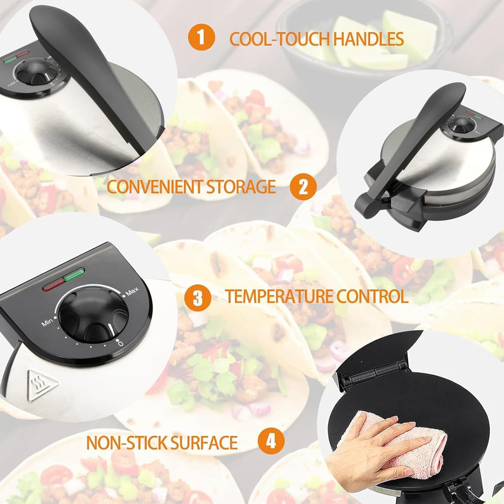 8 Inch Stainless Steel Non-Stick Electric Tortilla Maker V86966