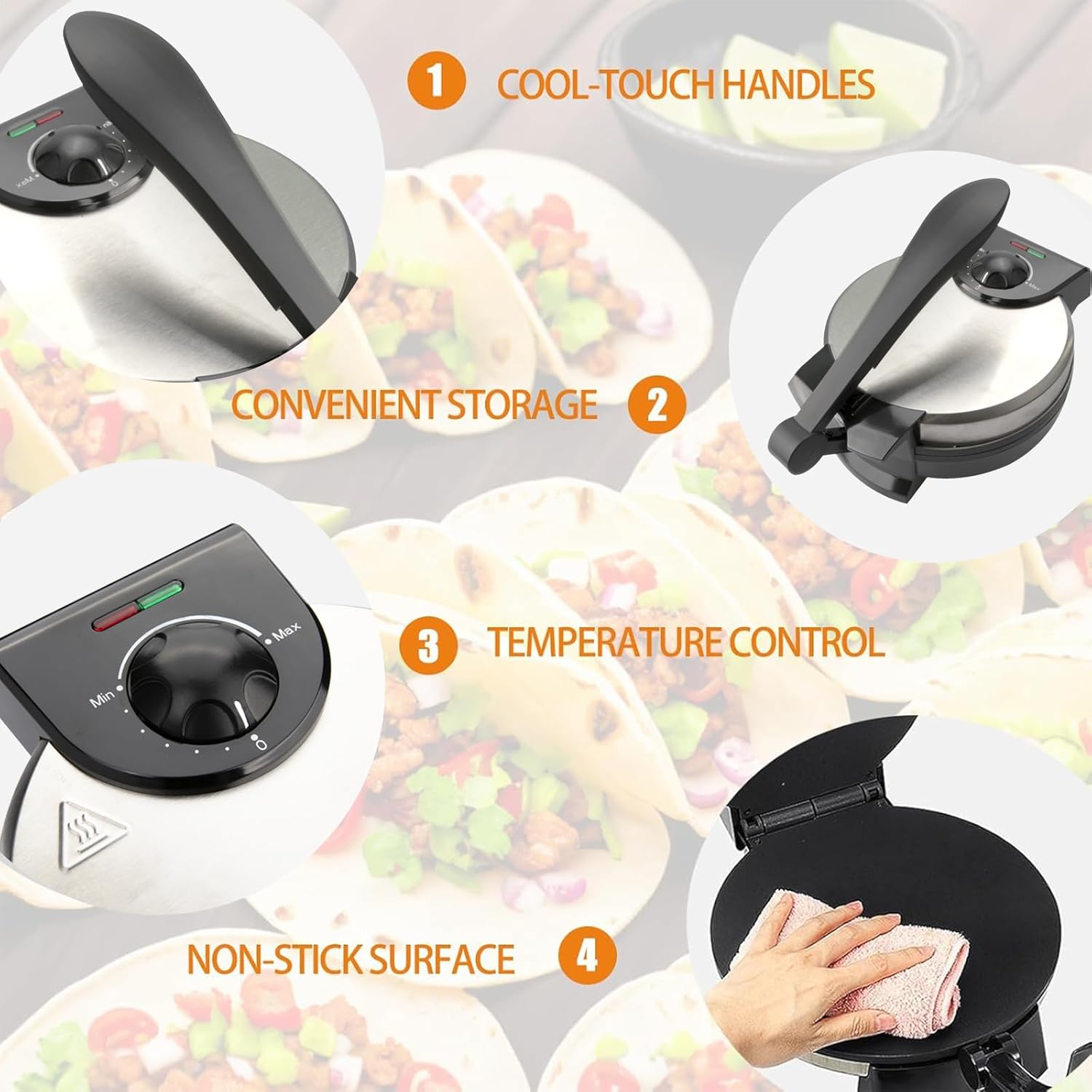 8 Inch Stainless Steel Non-Stick Electric Tortilla Maker V86966