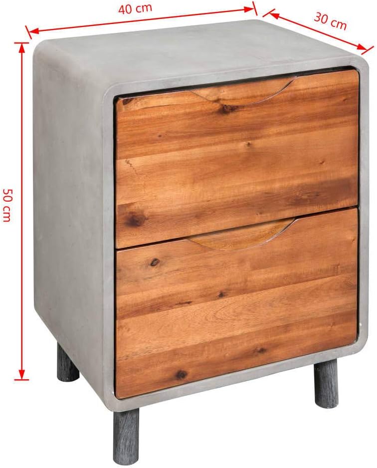 Solid Acacia Wood Nightstand with 2 Drawers I54324