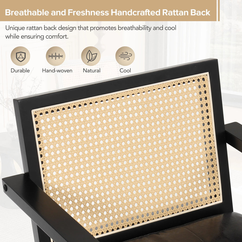 Black Accent Chair with Rattan Backrest and Padded Seat C76365