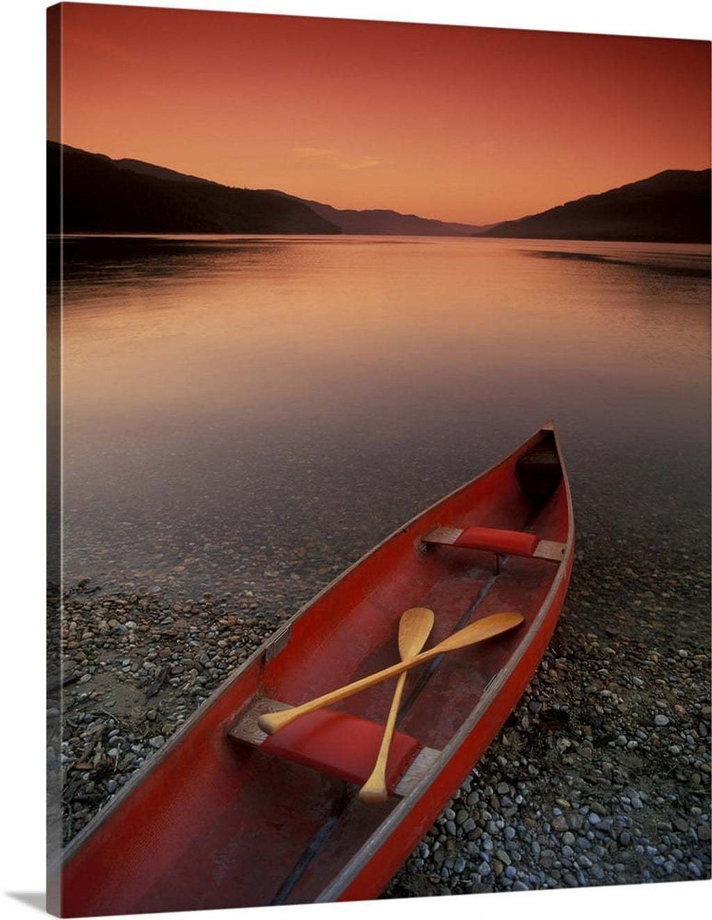 Canoe At Edge Of Mountain Lake Canvas Wall Art - 16x20 Y943843