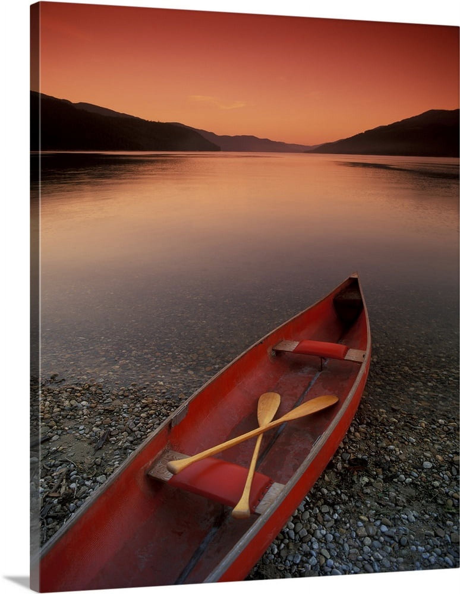Canoe At Edge Of Mountain Lake Canvas Wall Art - 16x20 Y943843