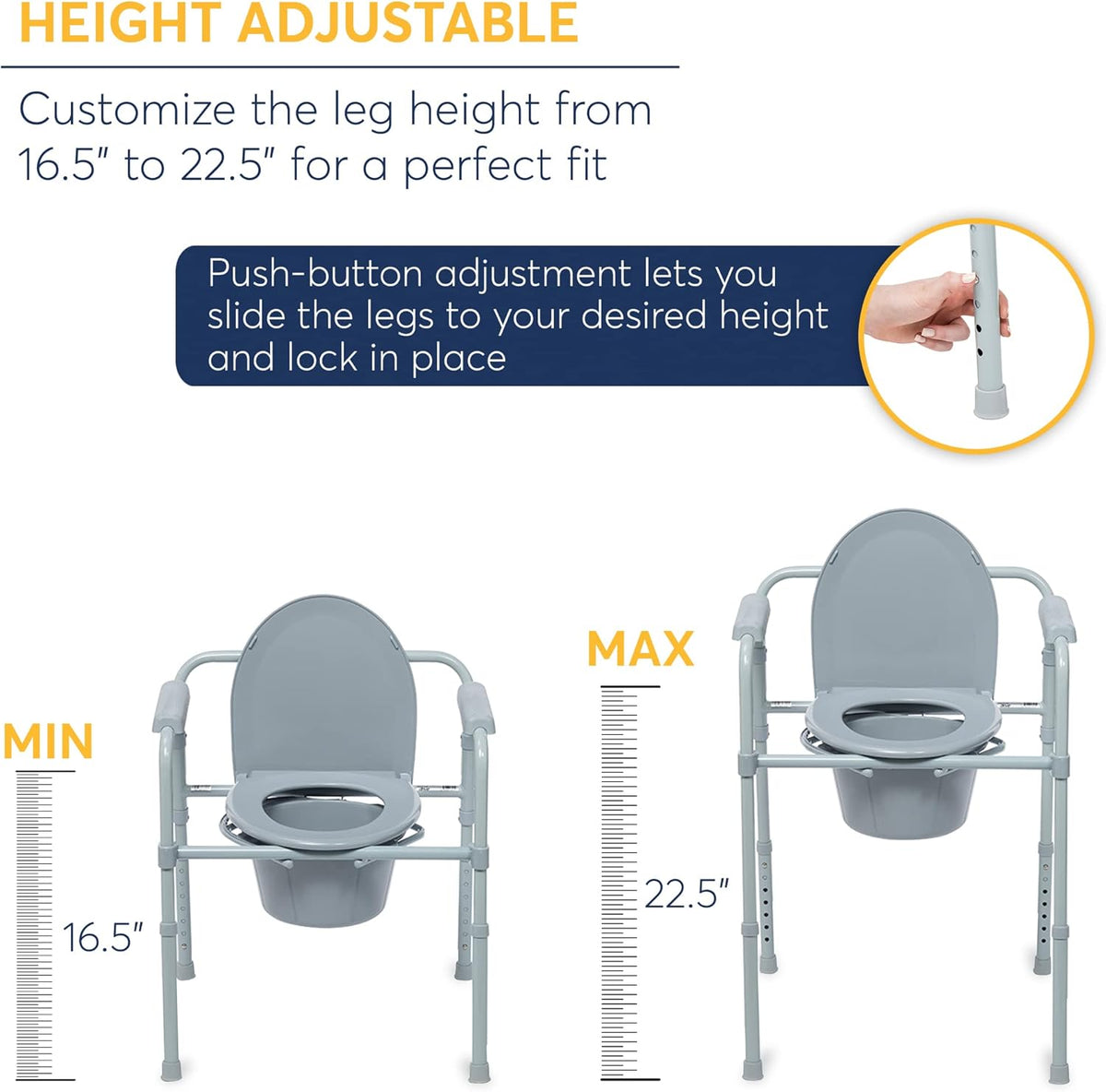 4 Wheel Rollator Walker with Seat, Steel Rolling Walker, Height Adjustable Folding Steel Bedside Commode Chair, Portable Toilet W527864