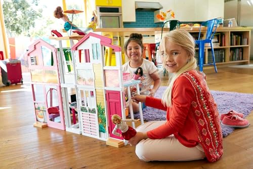 3-Story Townhouse Doll House Playset with 4 Rooms & Rooftop Lounge M934