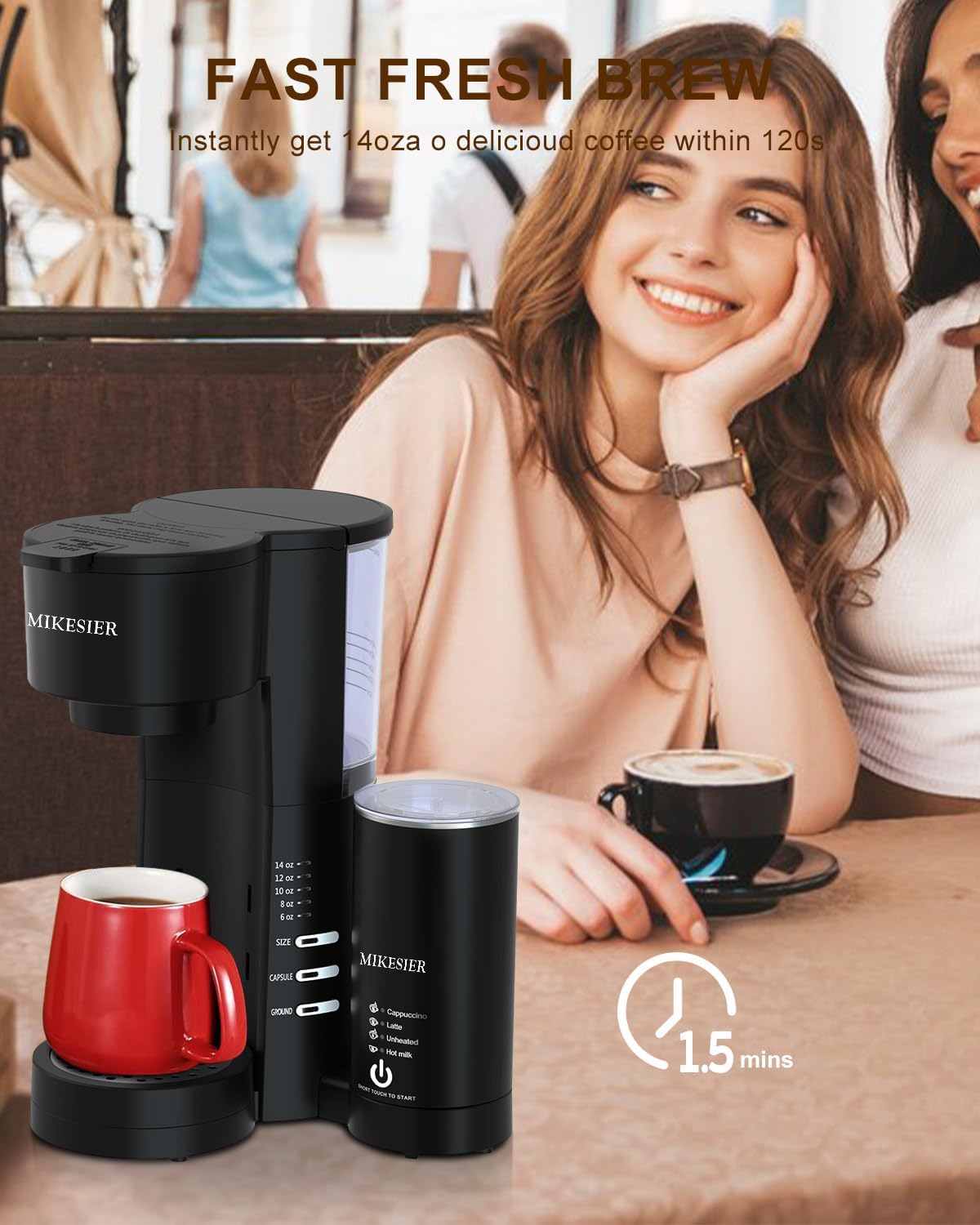 Single Serve Coffee Maker with Milk Frother, 28oz Removable Water Tank K3170