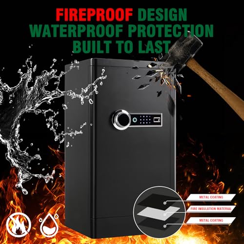 7.2 Cu ft Biometric Home Safe Fireproof Waterproof Anti-Theft Touch Screen Fingerprint Safe Box With Hidden Compartment Separate Lock Box Led Light J4098