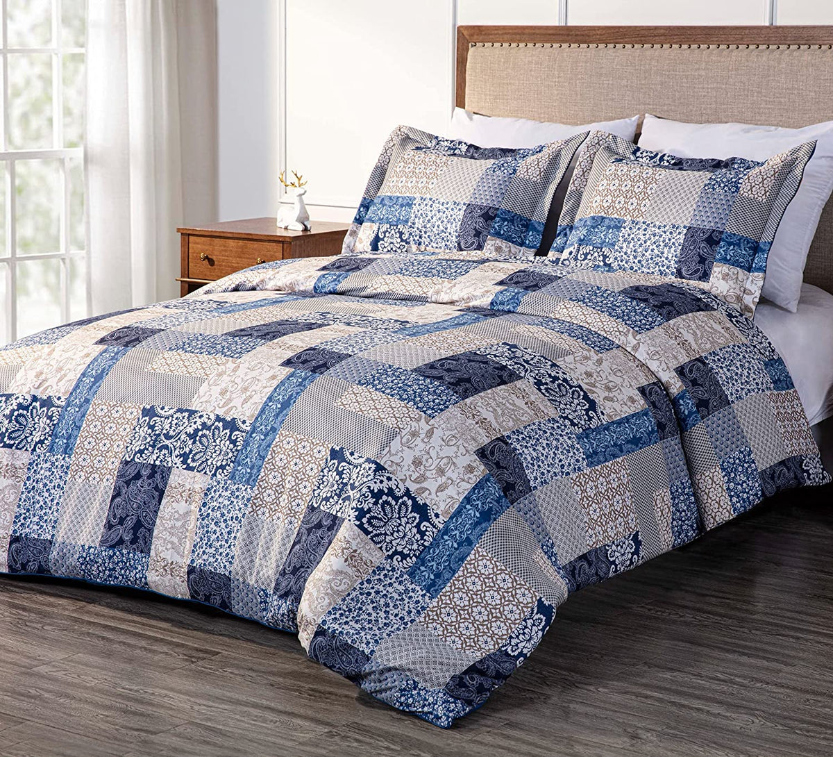 Navy Blue 3-Piece Printed Comforter Set D6355