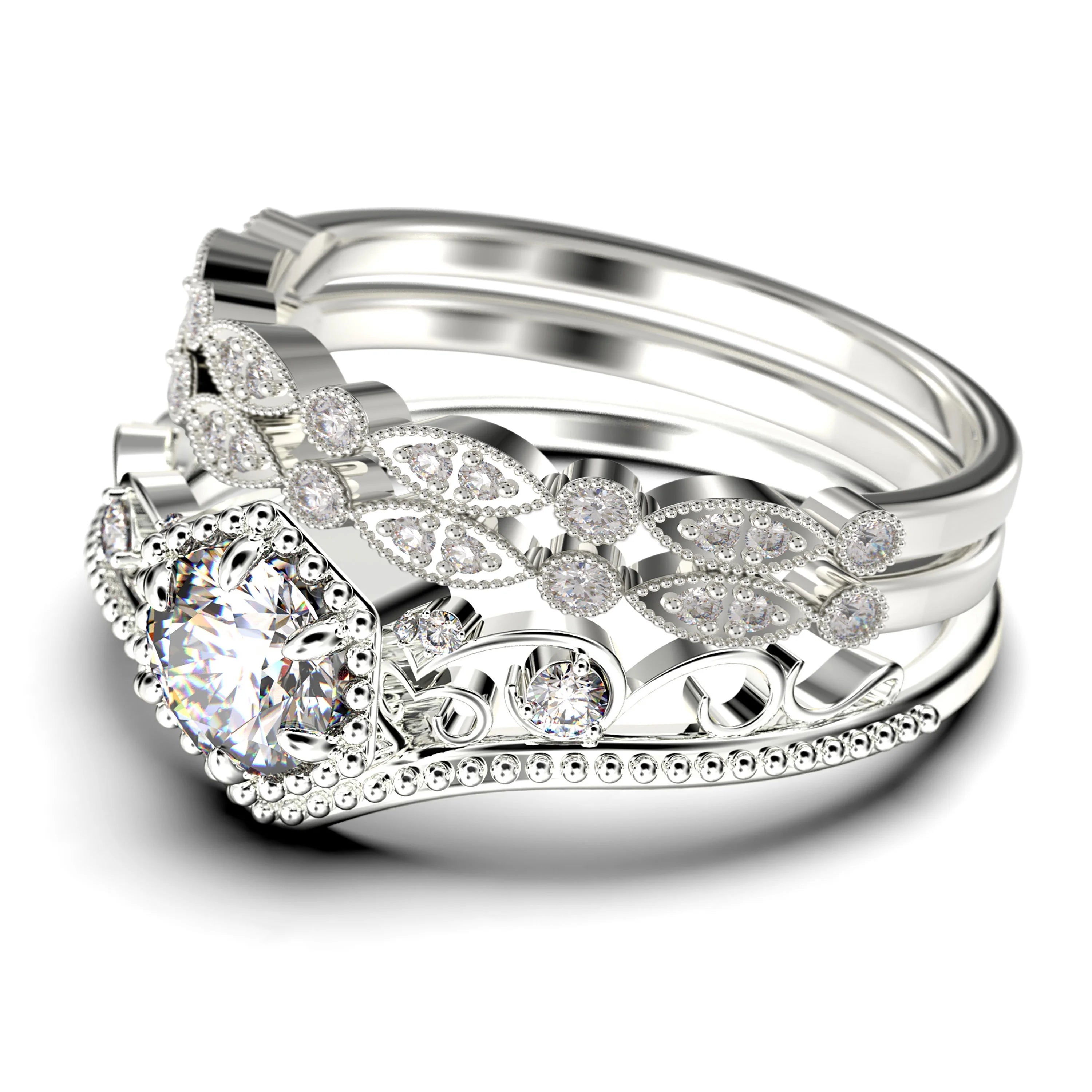 Antique Art Deco 2.50 Carat Round Cut Moissanite Engagement Ring in 925 Sterling Silver With 18k White Gold Plating S388