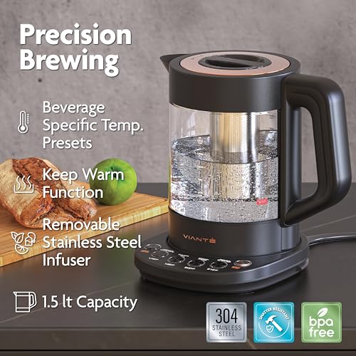 Electric Kettle with Tea Infuser, Temperature Control, 1.5 Liters, Midnight Blue J2841