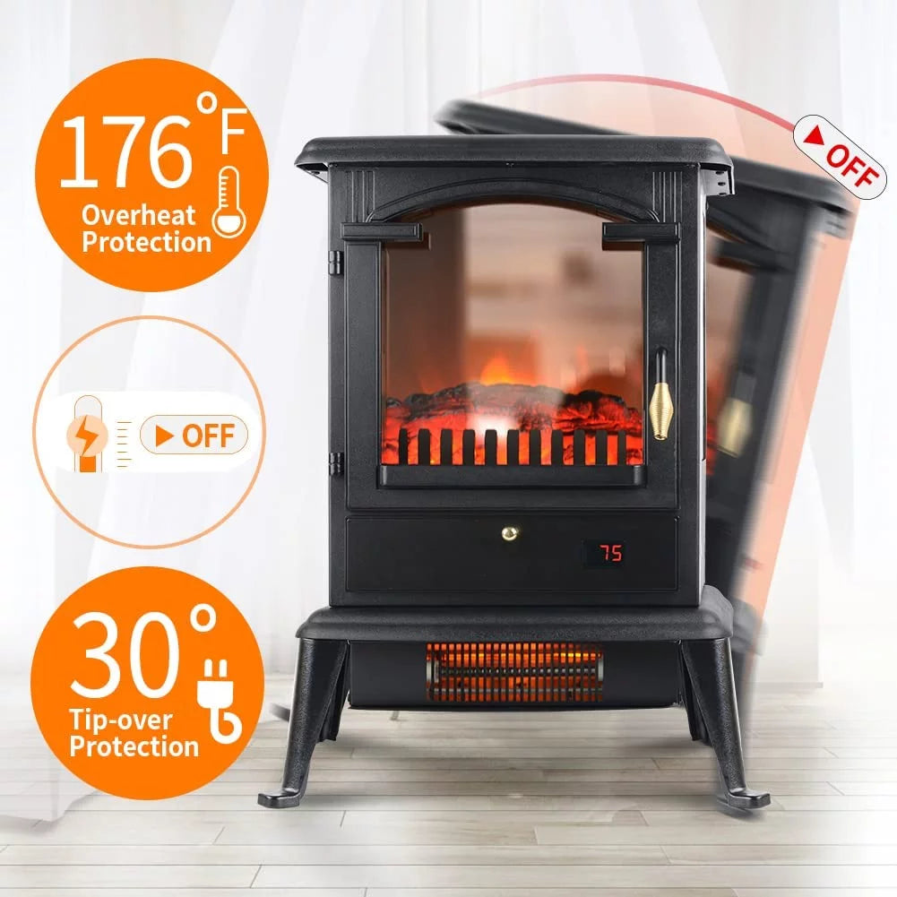 22.4" Freestanding Portable Infrared Fireplace Heater Stove with Remote, 1000W/1500W O980