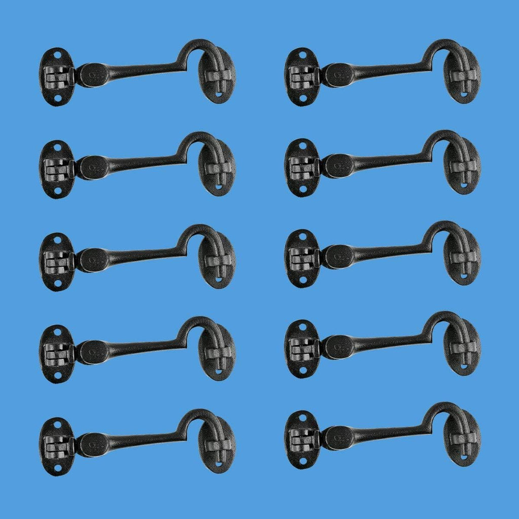 Black Wrought Iron Cabin Hook Eye Bolt 4 Swivel Style Reversible Privacy Hook Latches with Screws Pack of 10 J491314