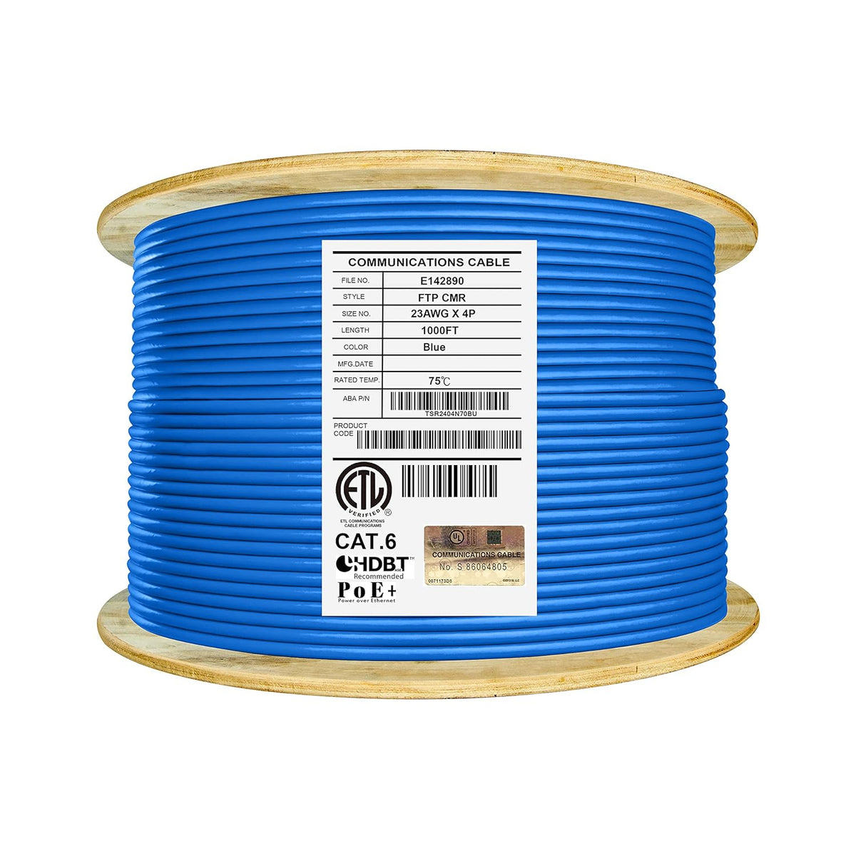 Cat6 Shielded Riser 1000ft F/UTP 23AWG Solid Bare Copper Bulk Ethernet Cable Reel Yellow I514