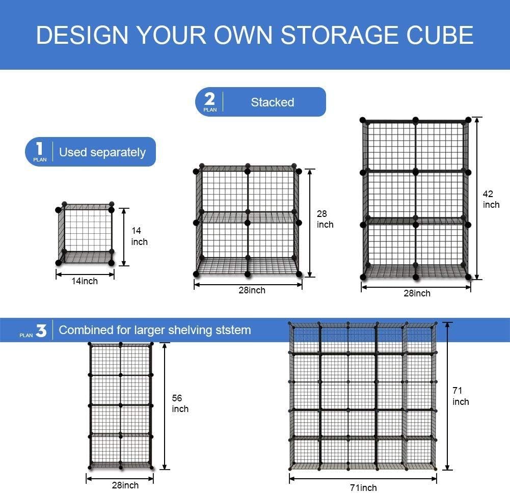 14x14 Wire Cube Storage, 25-Cube Modular Shelving Unit T628