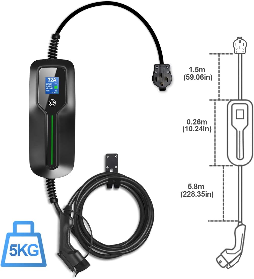 Level 2 EV Charger, 220V 32 Amp 7.68kW, Type 1 & NEMA 14-50 Plug, 25ft Cable H942