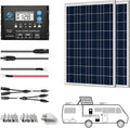 200W 12/24V Polycrystalline Off-Grid Solar Panel Kit with 2PCs 100W Rigid Panels, 20A PWM Controller, Z-Brackets, Y Connectors, Solar Cables, Cable Entry Housing E1950