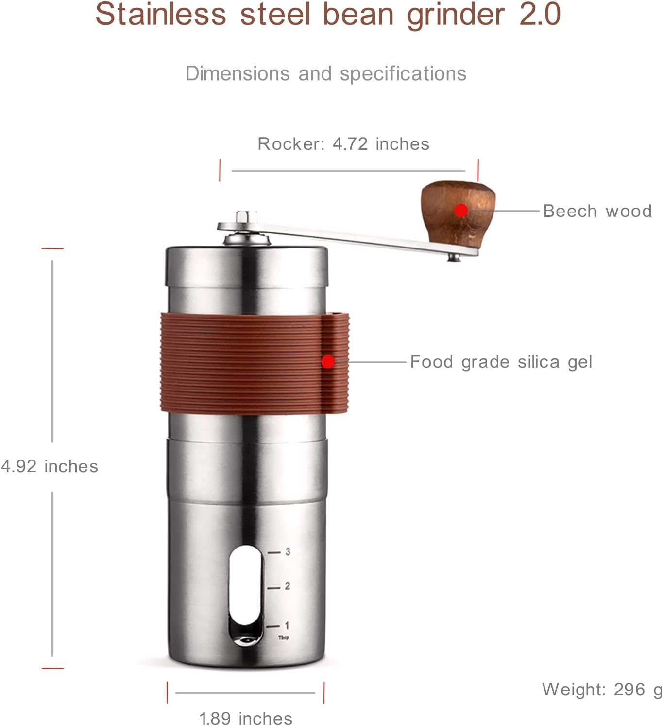 Portable Mini Stainless Steel Manual Coffee Grinder with Adjustable Settings P28282