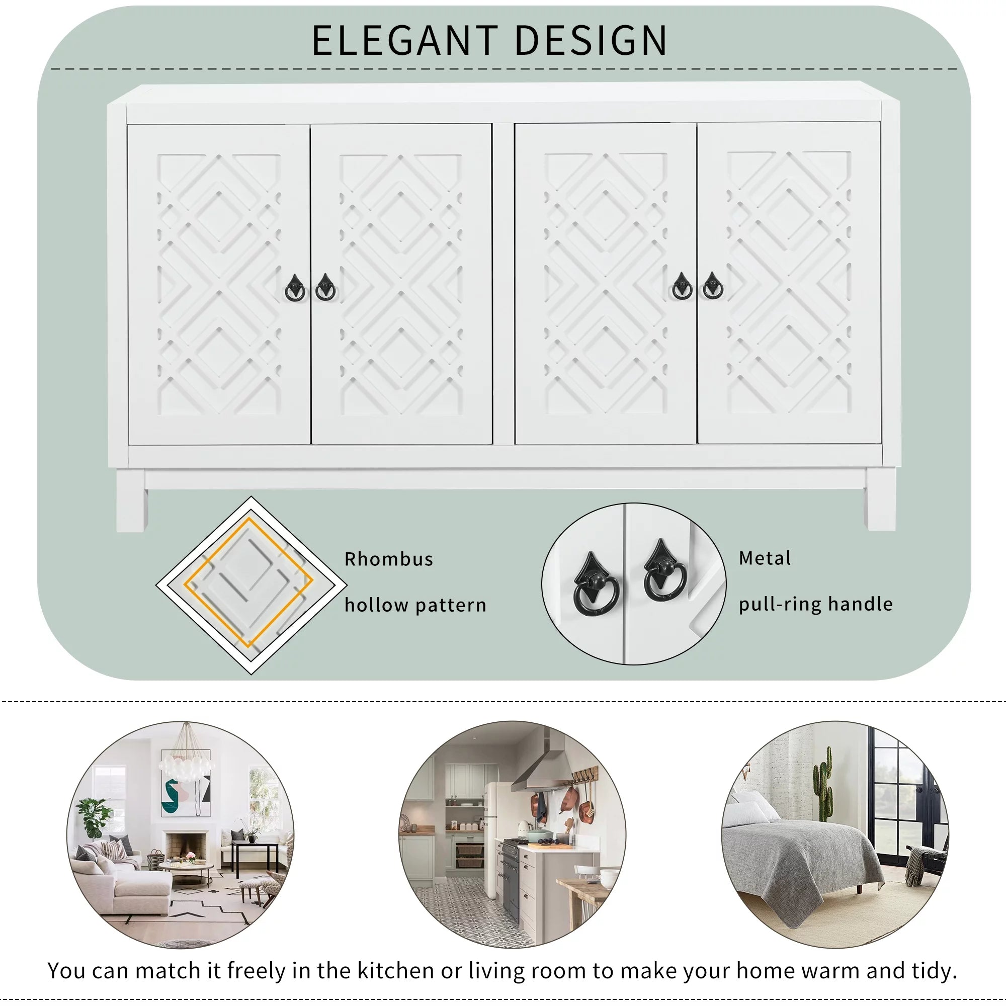 White 2-Door Storage Cabinet with Metal Legs and Adjustable Shelves O26619