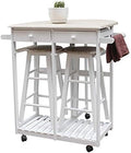 Foldable Dining Cart with Round Stools White U9755