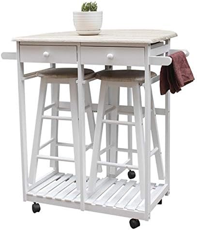 Foldable Dining Cart with Round Stools White U9755