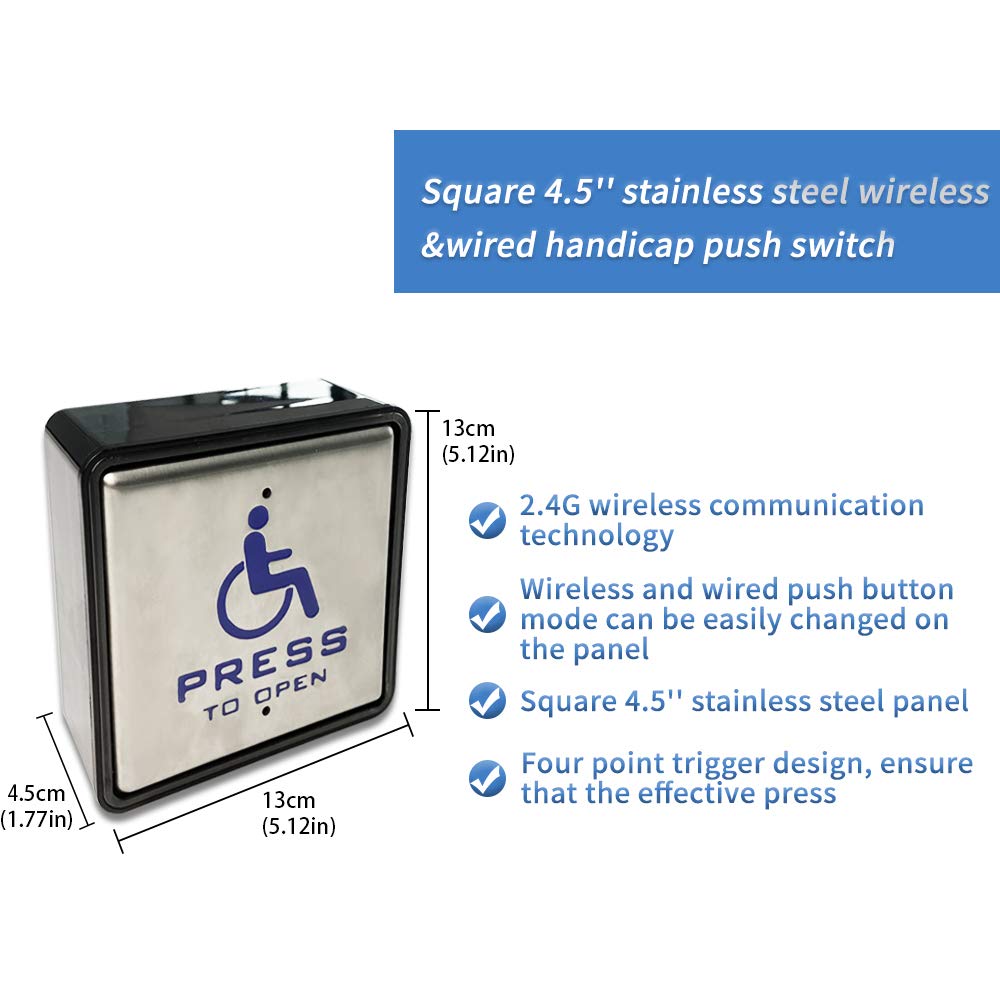 Wireless Push Switch with 2pcs Square 4.5'' Push Panels and 1pcs 2.4G Receiver P47629