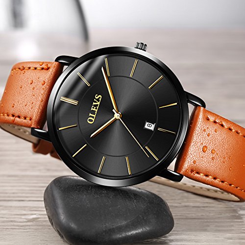 Minimalist Ultra Thin Analog Quartz Date Waterproof Slim Leather Band Watch O717