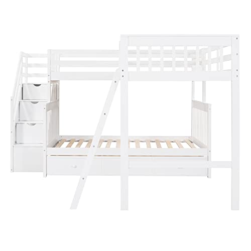 Twin over Full Triple Bunk Bed with Drawers and Stairway, L-Shaped Bunk Bed and Loft Bed Combo with Storage Compartment (Espresso) X42529