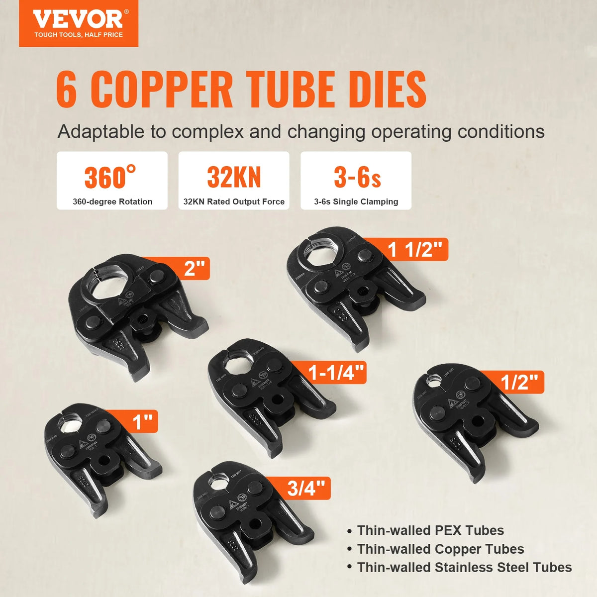 18V Electric Pipe Crimping Tool for 1/2" to 2" Copper, Stainless Steel, PEX Pipes H21644