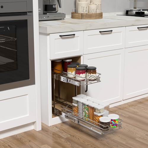 2 Tier Pull Out Cabinet Organizer 7.5" W x 21.5" D Chrome V295489