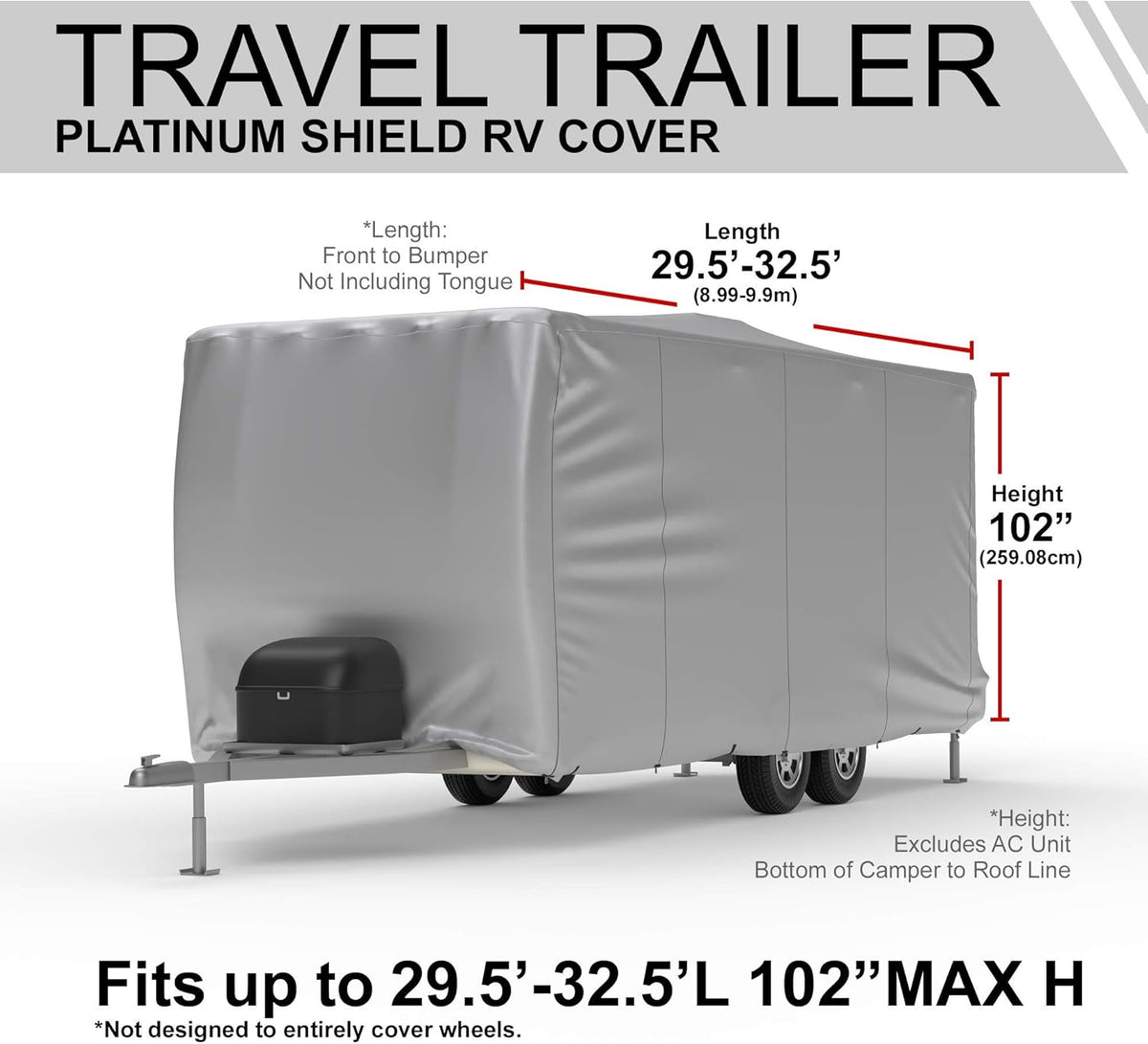Weatherproof RV Cover for Travel Trailer 11.5' - 13.5' Long with Fleece Lining, Cable Lock, Storage Bag & Wind Straps R612642