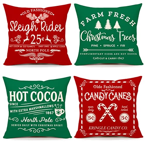 Red White 18x18 Set of 4 Christmas Throw Cushion Case D773926