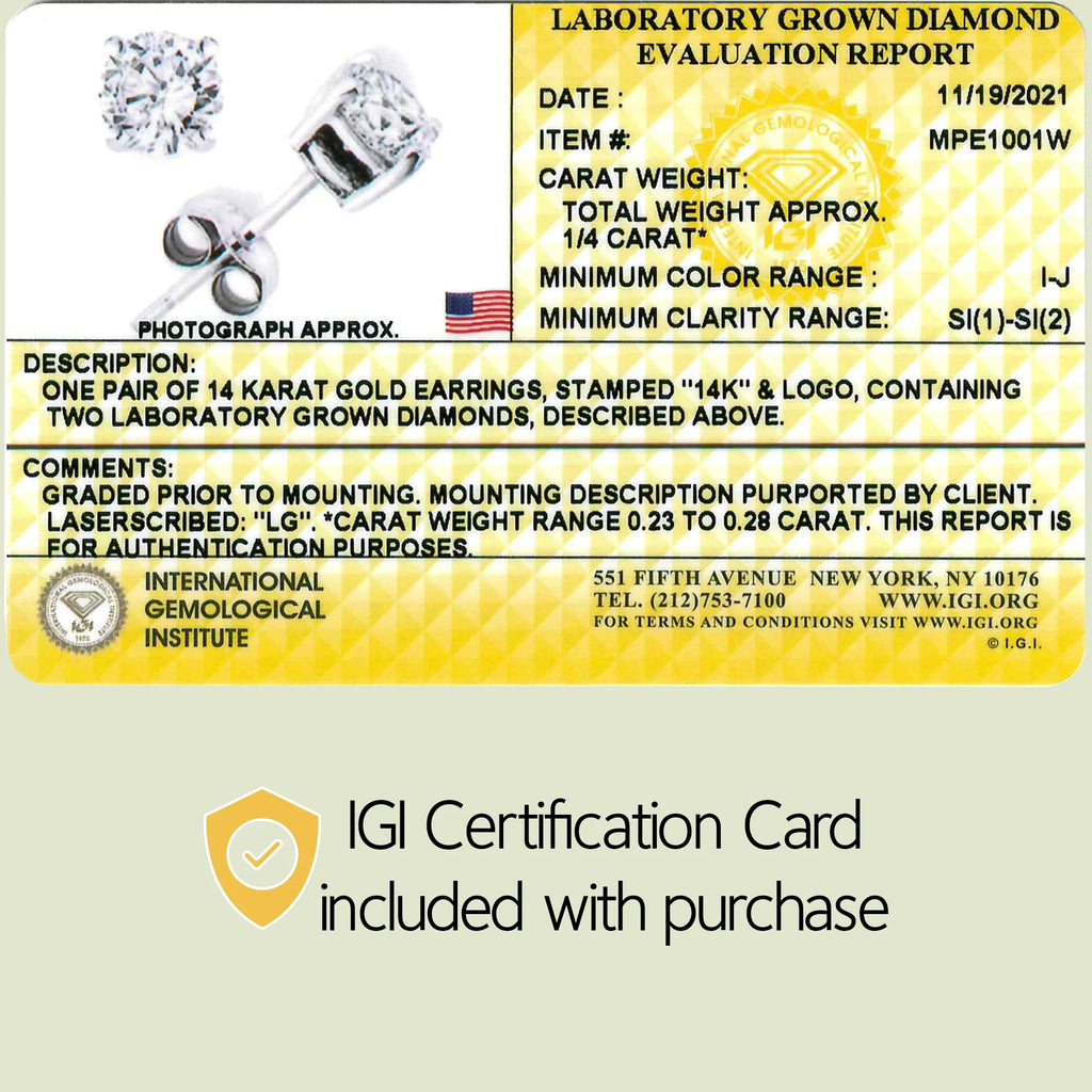 1/4 Carat Lab Grown Diamond Stud Earrings in 14k White Gold with 4-Prong Setting E38192