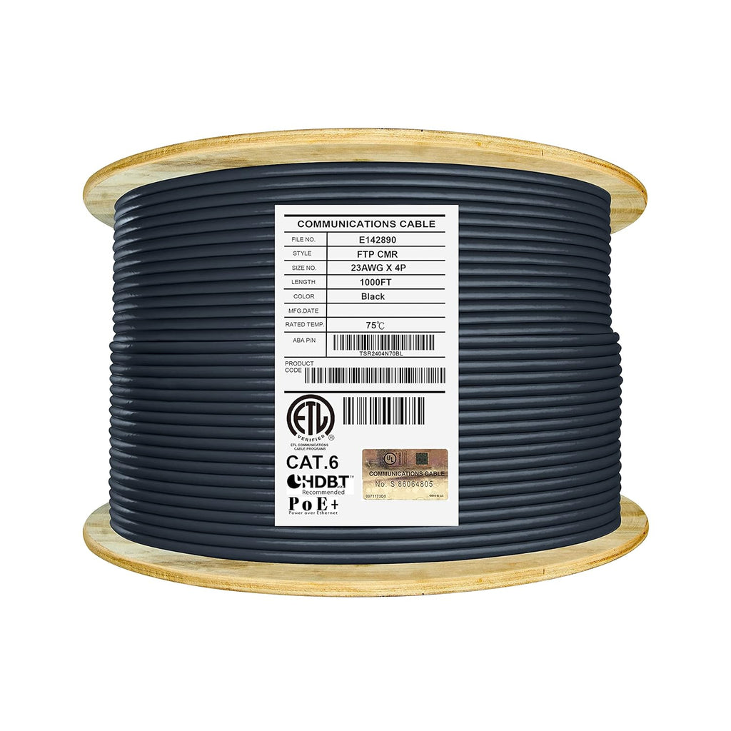 Cat6 Shielded Riser 1000ft F/UTP 23AWG Solid Bare Copper Bulk Ethernet Cable Reel Yellow I514