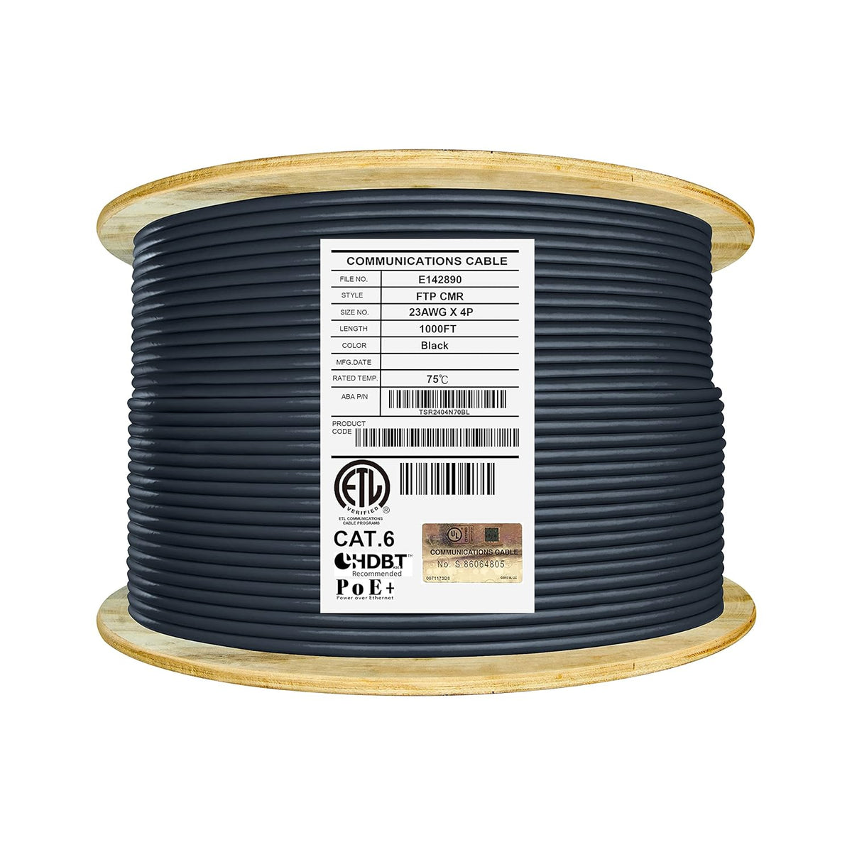 Cat6 Shielded Riser 1000ft F/UTP 23AWG Solid Bare Copper Bulk Ethernet Cable Reel Yellow I514