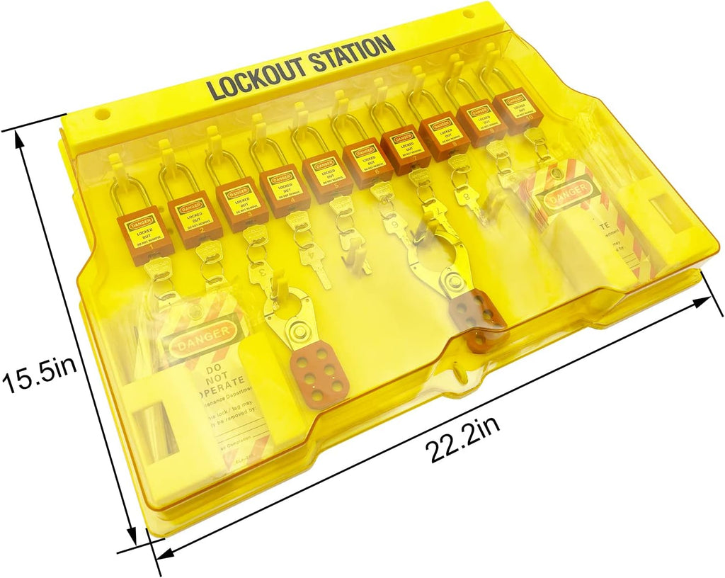 14 Key Padlocks with Numbers, 4 Lockout Hasps, 40 Lockout Tags, 20 Nylon Cable Lockout Tagout Station O7788