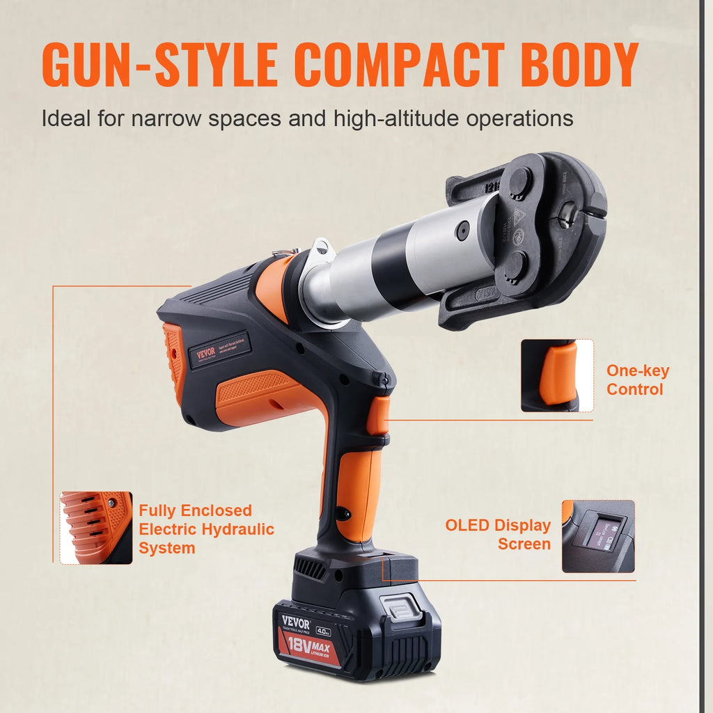 18V Electric Pipe Crimping Tool for 1/2" to 2" Copper, Stainless Steel, PEX Pipes H21644