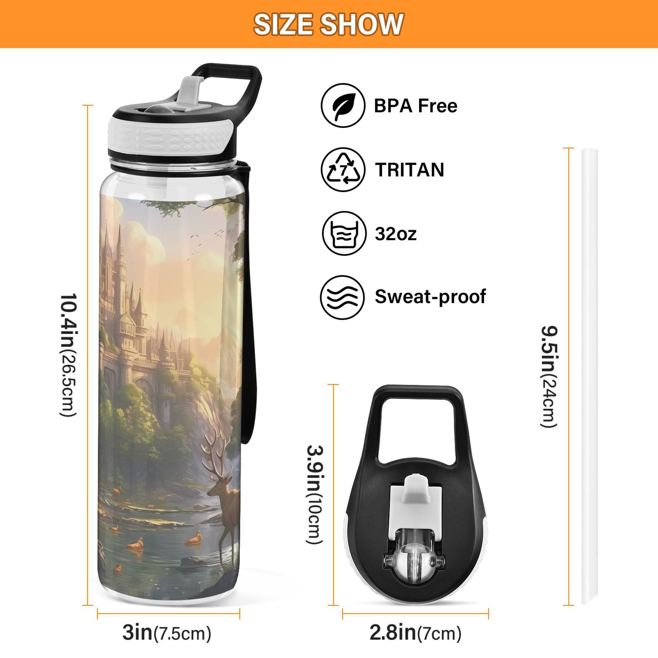32oz Tritan Leakproof Clear Sports Water Bottle K895