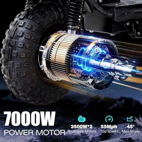 Electric Scooter 7000W Brushless Motor 60V 33Ah Li-Ion Battery 13" All Terrain Tires Full Suspension Adjustable Handlebar Height with Seat I10592