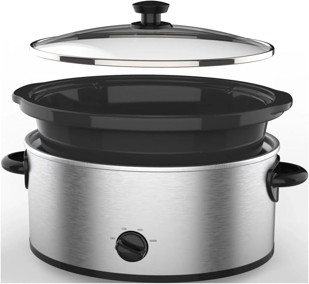 6 Quart Oval Stainless Steel Slow Cooker with Glass Lid U852