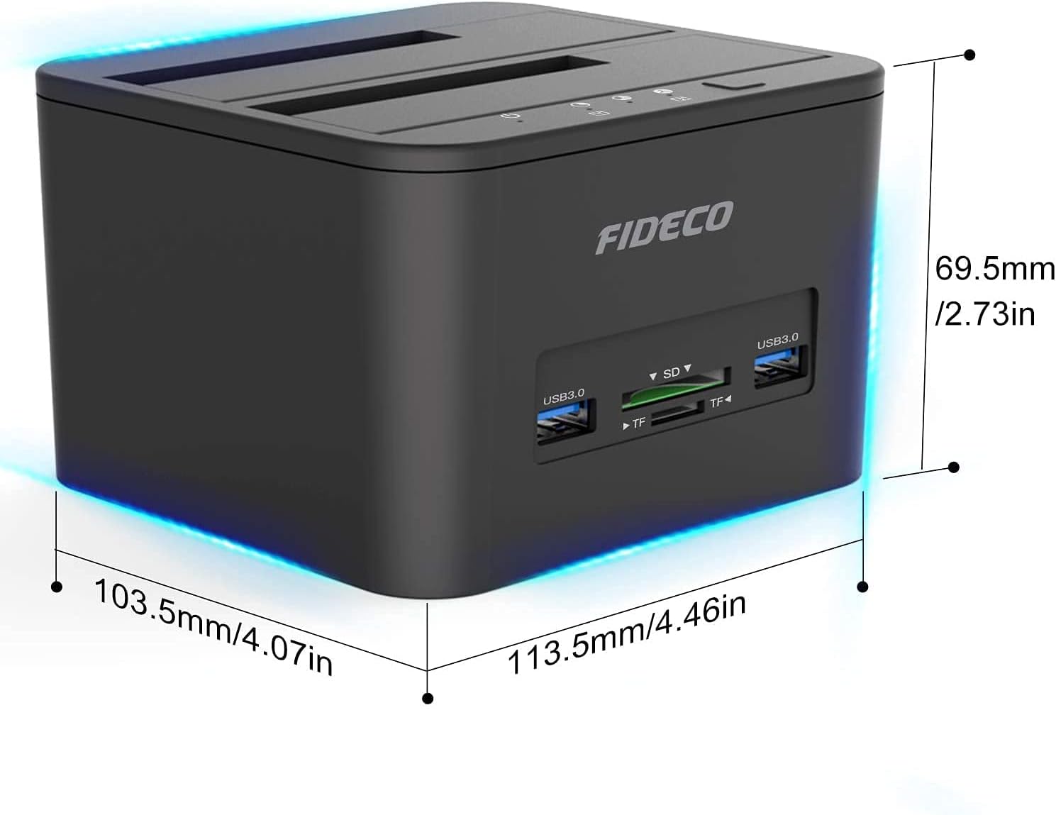 USB 3.0 Dual-Bay External Hard Drive Docking Station with Offline Clone Function and SD Card Slots for 2.5/3.5 Inch SATA HDD SSD J2556