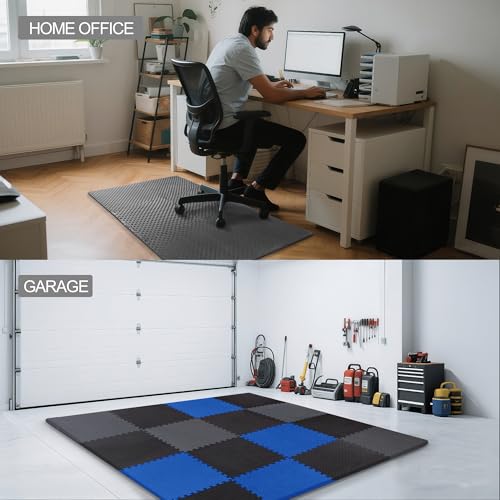 1" Thick EVA Interlocking Foam Gym Flooring Mat, Black (24 Sq Ft) M77734