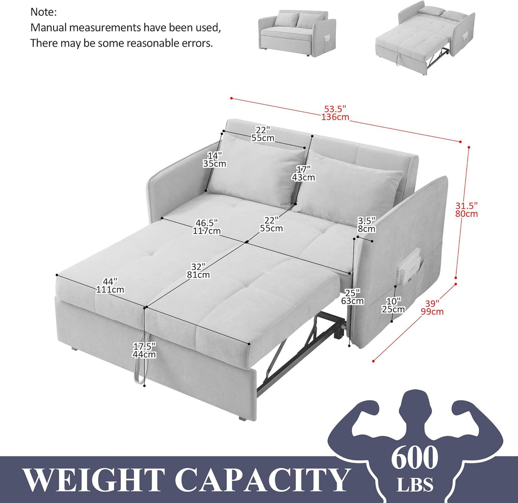 Bluish Grey Chenille Fabric Double Sofa Bed with Pull-Out Bed T6018