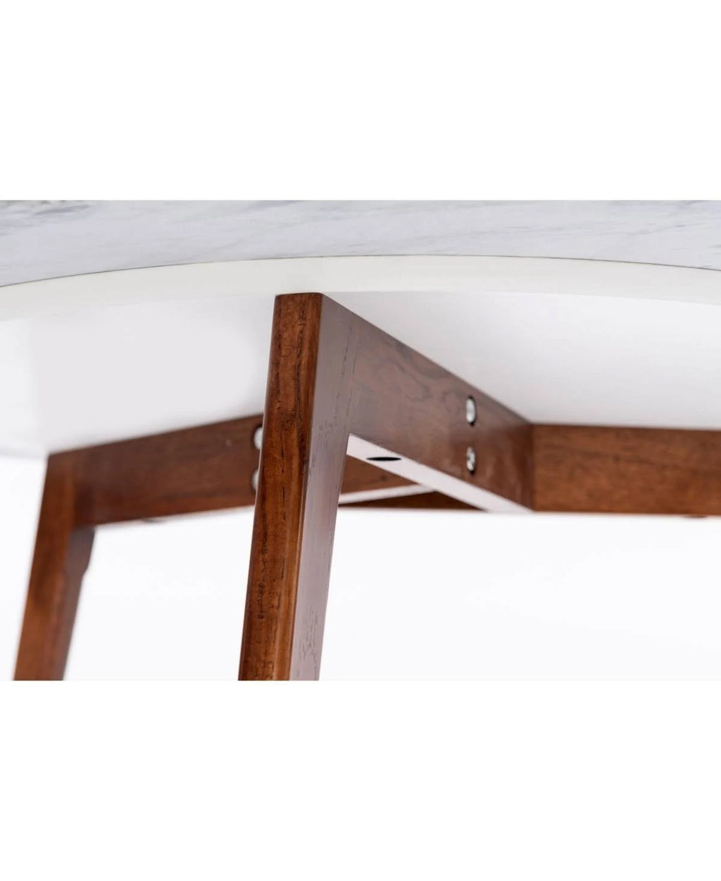 Round Italian Carrara White Marble Coffee Table with Walnut Legs B59197