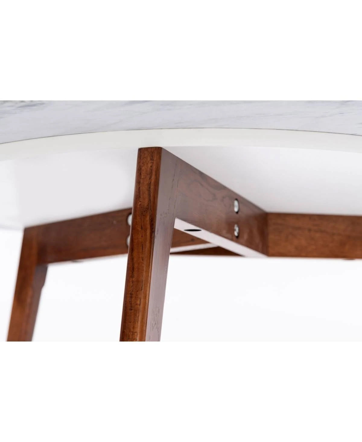 Round Italian Carrara White Marble Coffee Table with Walnut Legs B59197