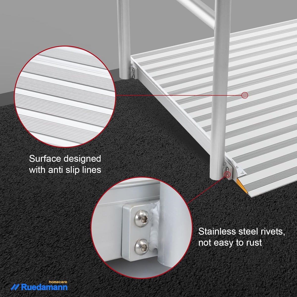 Aluminum Wheelchair Ramp with Handrails, 600 Lbs Capacity, Non-Slip U3504